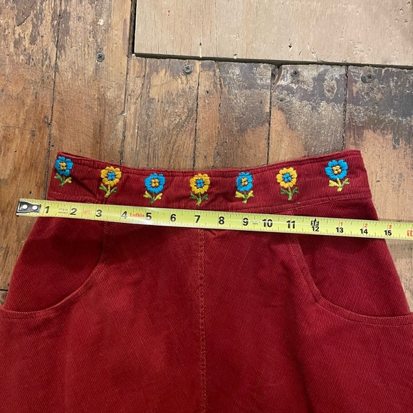 Embroidered Red Corduroy Skirt - Picture 3 of 4